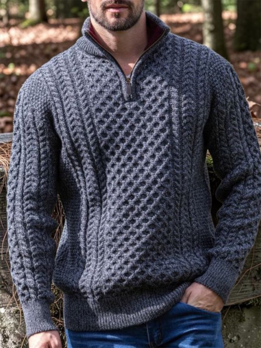 Shades Of Aran Ireland Half Zip Merino Wool Sweater XXL 2XL Gray Cable Knit